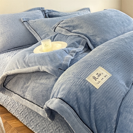 91家纺网 家纺一手货源 找家纺 （总）欧邦 新款提花针织绒牛奶绒单被套夹棉床盖三件套四件套