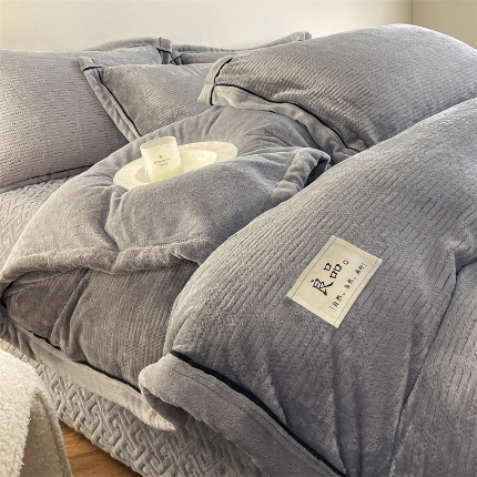 91家纺网 家纺一手货源 找家纺 （总）欧邦 新款提花针织绒牛奶绒单被套夹棉床盖三件套四件套