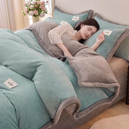 91家纺网 家纺一手货源 找家纺 （总）加厚牛奶绒四件套珊瑚绒被套罩床笠床单双人法兰绒加绒床上用品