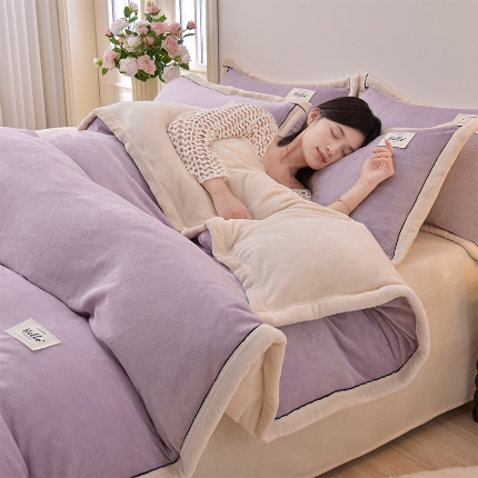 91家纺网 家纺一手货源 找家纺 （总）加厚牛奶绒四件套珊瑚绒被套罩床笠床单双人法兰绒加绒床上用品