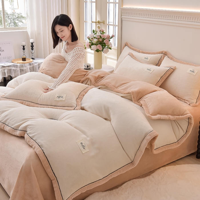 91家纺网 家纺一手货源 找家纺 （总）加厚牛奶绒四件套珊瑚绒被套罩床笠床单双人法兰绒加绒床上用品