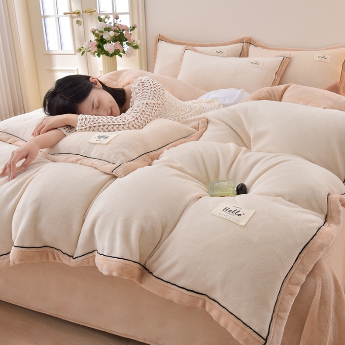 91家纺网 家纺一手货源 找家纺 （总）加厚牛奶绒四件套珊瑚绒被套罩床笠床单双人法兰绒加绒床上用品