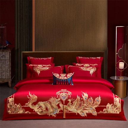 91家纺网 家纺一手货源 找家纺 （总）红番天婚庆 2025新款全棉刺绣新中式婚庆四件套多件套