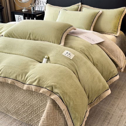 91家纺网 家纺一手货源 找家纺 （总）欧邦 新款纯色牛奶绒单被套夹棉床盖三件套四件套