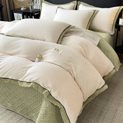 91家纺网 家纺一手货源 找家纺 （总）欧邦 新款纯色牛奶绒单被套夹棉床盖三件套四件套