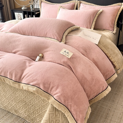 91家纺网 家纺一手货源 找家纺 （总）欧邦 新款纯色牛奶绒单被套夹棉床盖三件套四件套