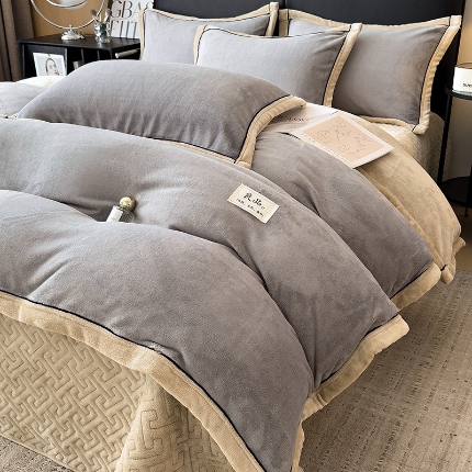 91家纺网 家纺一手货源 找家纺 （总）欧邦 新款纯色牛奶绒单被套夹棉床盖三件套四件套