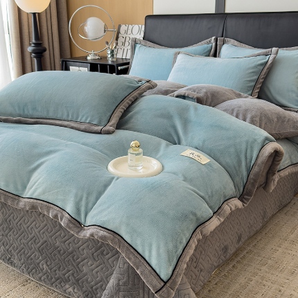 91家纺网 家纺一手货源 找家纺 （总）欧邦 新款纯色牛奶绒单被套夹棉床盖三件套四件套