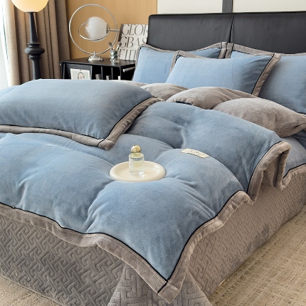 91家纺网 家纺一手货源 找家纺 （总）欧邦 新款纯色牛奶绒单被套夹棉床盖三件套四件套