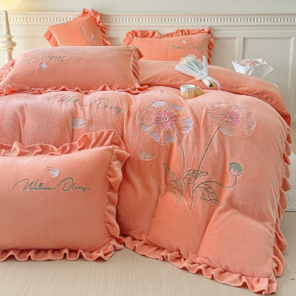 91家纺网 家纺一手货源 找家纺 （总）【苏东来】高端韩版花边加厚少女心法式公主风大版花卉牛奶绒刺绣贴布绣四件套小清新兔毛绒法莱绒床盖被套床单