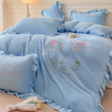 91家纺网 家纺一手货源 找家纺 （总）【苏东来】高端韩版花边加厚少女心法式公主风大版花卉牛奶绒刺绣贴布绣四件套小清新兔毛绒法莱绒床盖被套床单