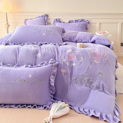 91家纺网 家纺一手货源 找家纺 （总）【苏东来】高端韩版花边加厚少女心法式公主风大版花卉牛奶绒刺绣贴布绣四件套小清新兔毛绒法莱绒床盖被套床单