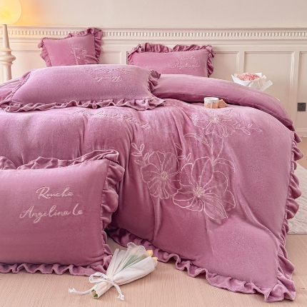 91家纺网 家纺一手货源 找家纺 （总）【苏东来】高端韩版花边加厚少女心法式公主风大版花卉牛奶绒刺绣贴布绣四件套小清新兔毛绒法莱绒床盖被套床单