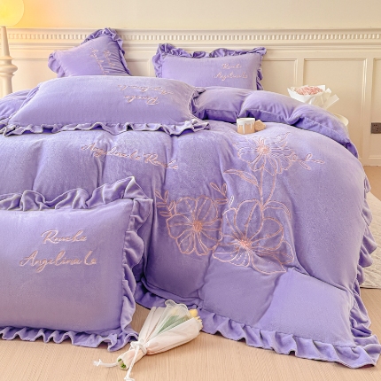 91家纺网 家纺一手货源 找家纺 （总）【苏东来】高端韩版花边加厚少女心法式公主风大版花卉牛奶绒刺绣贴布绣四件套小清新兔毛绒法莱绒床盖被套床单