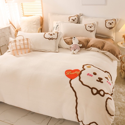 91家纺网 家纺一手货源 找家纺 （总）2025高克重大板绣花牛奶绒四件套 纯色法兰绒毛巾绣法莱绒床笠款