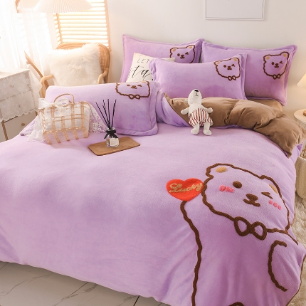 91家纺网 家纺一手货源 找家纺 （总）2025高克重大板绣花牛奶绒四件套 纯色法兰绒毛巾绣法莱绒床笠款