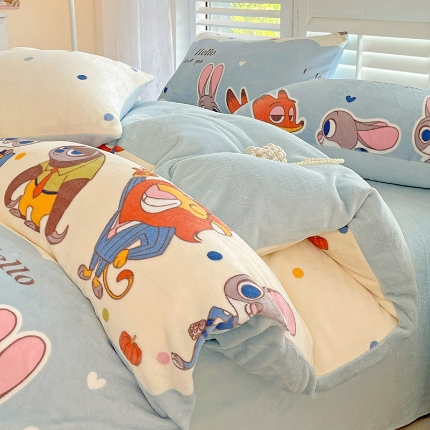 91家纺网 家纺一手货源 找家纺 （总）2025新款小清新牛奶绒印花四件套床单款床笠款套件单被套