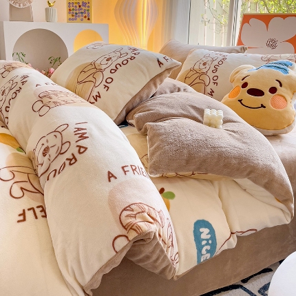 91家纺网 家纺一手货源 找家纺 （总）2025新款小清新牛奶绒印花四件套床单款床笠款套件单被套