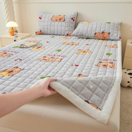 91家纺网 家纺一手货源 找家纺 （总）爱思凯家纺 2025新款暖绒边-牛奶绒夹棉床褥