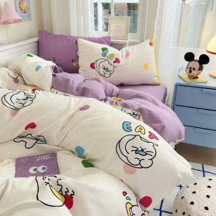 91家纺网 家纺一手货源 找家纺 （总）花伞家居 2024新款混搭小清新大阪磨毛加厚水洗棉四件套