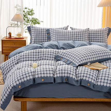 91家纺网 家纺一手货源 找家纺 帅露家纺 2025新款全棉轻奢加厚磨毛纽扣款四件套 小资情调-蓝