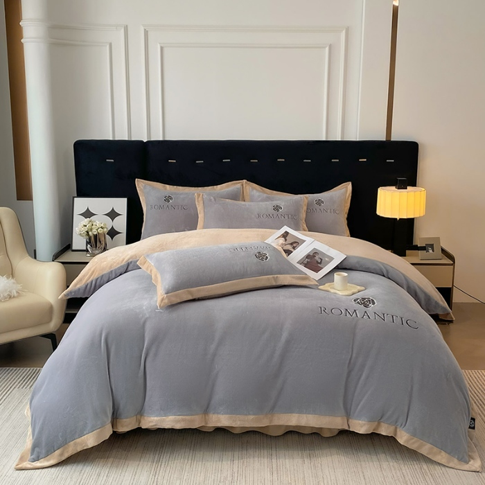 91家纺网 家纺一手货源 找家纺 （总）苏米娜2025秋冬230g9斤全消光牛奶绒双拼绣花四件套绒宽边被套高端轻奢山茶花系列