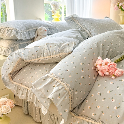 艾唯希家纺 2024新款韩式花边全棉四件套 初雪漫漫