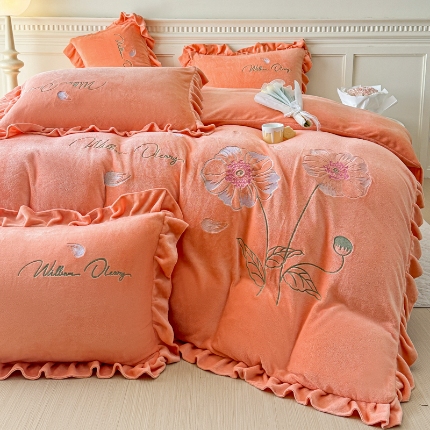 91家纺网 家纺一手货源 找家纺 （总）【苏东来】高端韩版花边加厚少女心法式公主风牛奶绒刺绣四件套小清新兔毛绒法莱绒床盖被套床单            