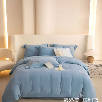 91家纺网 家纺一手货源 找家纺 （总）新月家纺（锦威郎） 2024新款高贵轻奢保暖牛奶绒四件套系列-FD宽边压线款