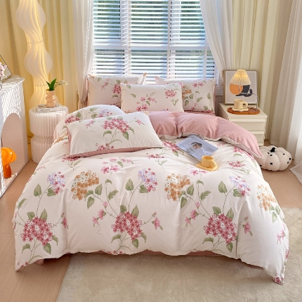 91家纺网 家纺一手货源 找家纺 总 洺兰2025全棉13070喷气印花四件套纯棉床单床笠款小清新花卉北欧风