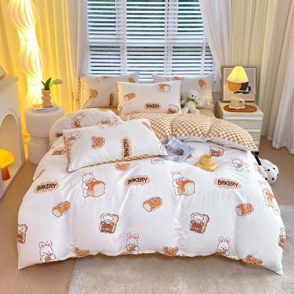 91家纺网 家纺一手货源 找家纺 总 洺兰2025全棉13070喷气印花四件套纯棉床单床笠款小清新花卉北欧风