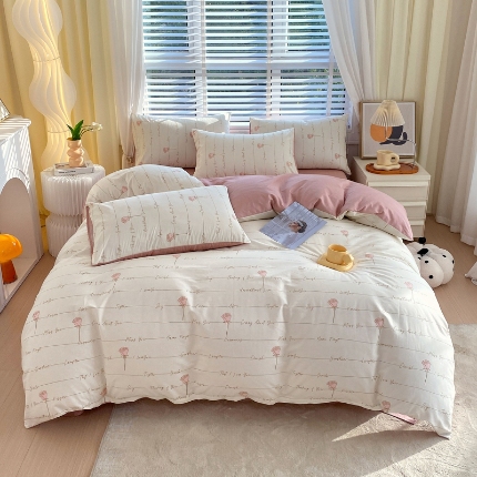 91家纺网 家纺一手货源 找家纺 总 洺兰2025全棉13070喷气印花四件套纯棉床单床笠款小清新花卉北欧风