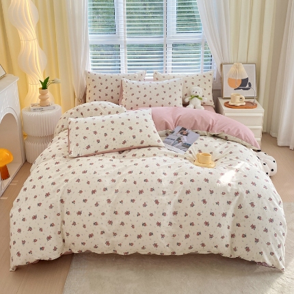 91家纺网 家纺一手货源 找家纺 总 洺兰2025全棉13070喷气印花四件套纯棉床单床笠款小清新花卉北欧风