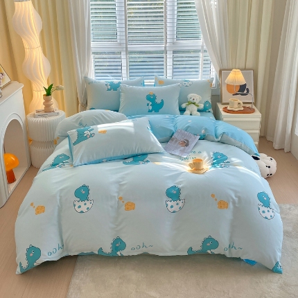 91家纺网 家纺一手货源 找家纺 总 洺兰2025全棉13070喷气印花四件套纯棉床单床笠款小清新花卉北欧风