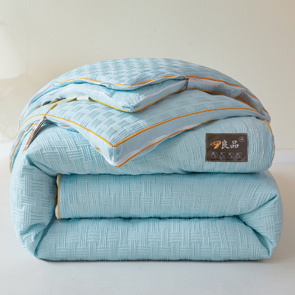 91家纺网 家纺一手货源 找家纺 易博被业 热卖类针织提花格子母被 天蓝