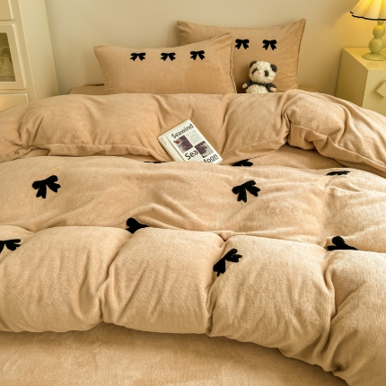 91家纺网 家纺一手货源 找家纺 （总）首尔家纺 2024新款牛奶绒毛巾绣牛奶绒郁金香卡通四件套（提供买家秀）