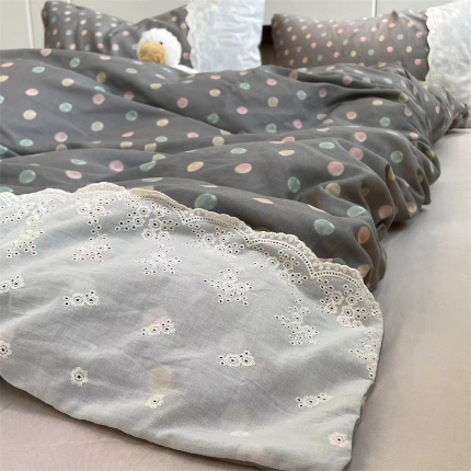 2024新款全棉印花双层纱四件套--蕾丝花边款 宝珠