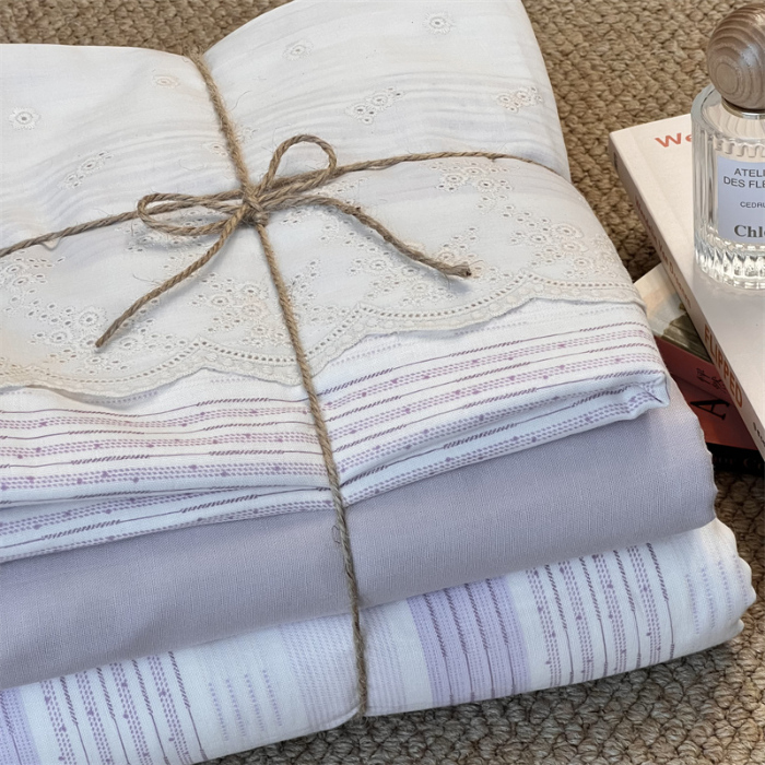 91家纺网 家纺一手货源 找家纺 2024新款全棉印花双层纱四件套--蕾丝花边款 丛影