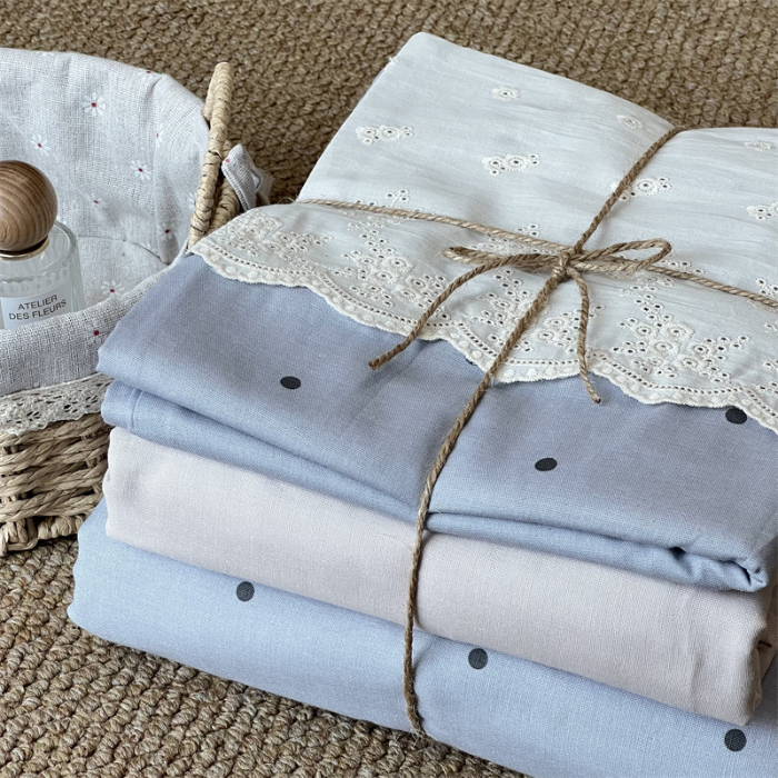 91家纺网 家纺一手货源 找家纺 2024新款全棉印花双层纱四件套--蕾丝花边款 多肉蓝莓