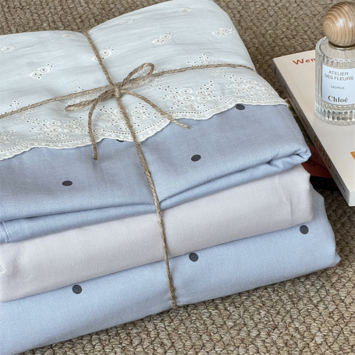 91家纺网 家纺一手货源 找家纺 2024新款全棉印花双层纱四件套--蕾丝花边款 多肉蓝莓