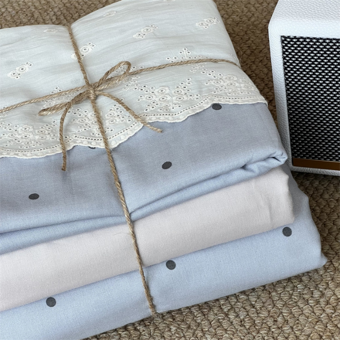 91家纺网 家纺一手货源 找家纺 2024新款全棉印花双层纱四件套--蕾丝花边款 多肉蓝莓