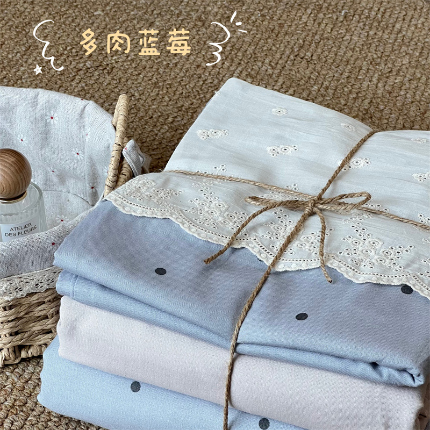 2024新款全棉印花双层纱四件套--蕾丝花边款 多肉蓝莓