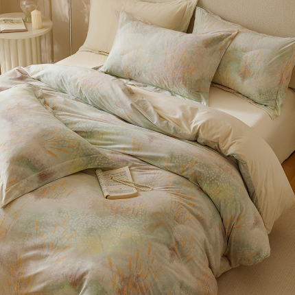 91家纺网 家纺一手货源 找家纺 金奇达家纺 2025秋冬保暖加厚绒类四件套羽零绒【繁花里】四件套（标准号全网控价(折后券后)不低于159元，（拿货价会员减20元)） 山樱-绿