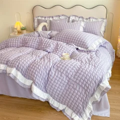 91家纺网 家纺一手货源 找家纺 千希家纺 2024新款水洗棉泡泡纱四件套-西西里系列 西西里-香芋紫