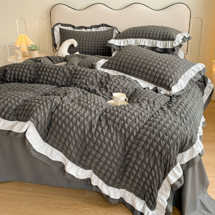 91家纺网 家纺一手货源 找家纺 千希家纺 2024新款水洗棉泡泡纱四件套-西西里系列 西西里-气质灰