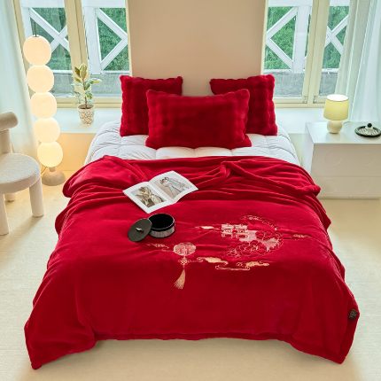 91家纺网 家纺一手货源 找家纺 （总）尚品绵羊毛毯 2025新款高端婚庆毛毯双层加厚仿貂皮草绣花毯盖毯