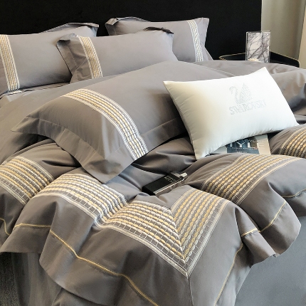 91家纺网 家纺一手货源 找家纺 超细旦超柔长绒棉磨毛刺绣四件套秋冬加厚100%纯棉全棉床品 高级灰-极光加厚磨毛版-超细旦长绒棉