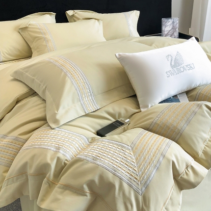 91家纺网 家纺一手货源 找家纺 超细旦超柔长绒棉磨毛刺绣四件套秋冬加厚100%纯棉全棉床品 曙光金-极光加厚磨毛版-超细旦长绒棉