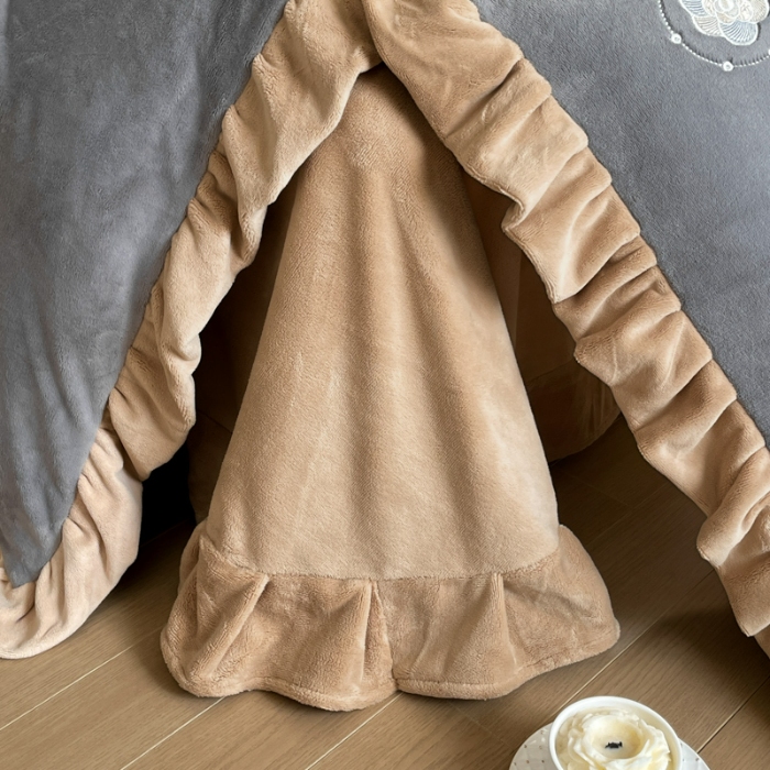 91家纺网 家纺一手货源 找家纺 露梦家纺 2025新款A类双面木耳花边加厚保暖牛奶绒刺绣款四件套-繁花系列（提供买家秀） 繁花-高级灰