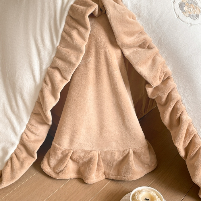 91家纺网 家纺一手货源 找家纺 露梦家纺 2025新款A类双面木耳花边加厚保暖牛奶绒刺绣款四件套-繁花系列（提供买家秀） 繁花-奶油白